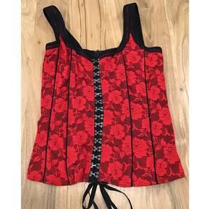 TRIPP Corset Top Womens Sz Medium Red Black Lace Vintage Goth Y2K 90s 80s